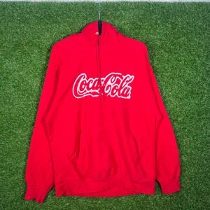 MV Sport Pro-Weave Coca-Cola Hoodie Mens Medium Red Graphic Pullover Sweatshirt